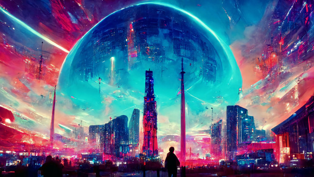 Futuristic city night blue planet free wallpaper for desktop - medium preview image