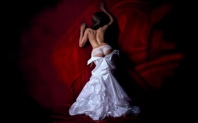 Woman white dress red room free wallpaper for desktop - medium preview image