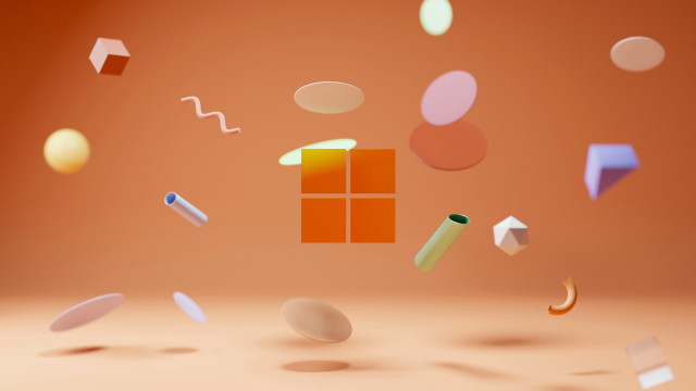 Flying objects orange background raytracing free wallpaper for desktop - medium preview image