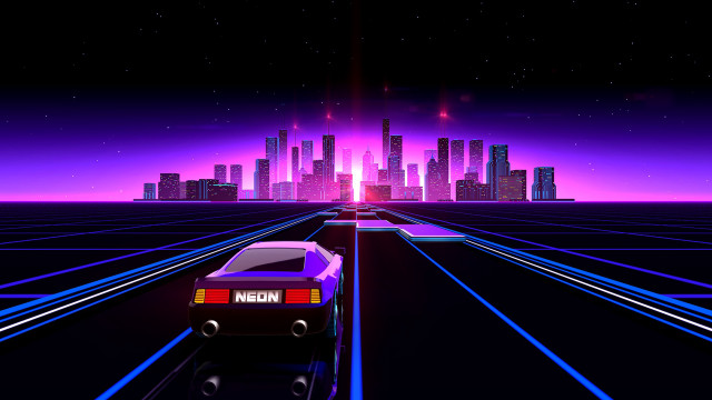 Futuristic city night neon purple free wallpaper for desktop - medium preview image