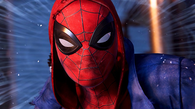 Spiderman blue suit red hoodie free wallpaper for desktop - medium preview image
