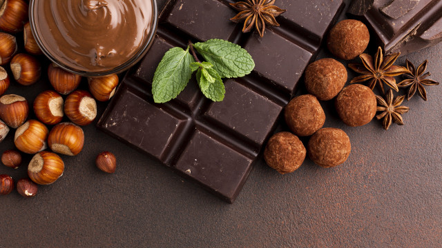 Chocolate nuts mint leaves tabletop free wallpaper for desktop - medium preview image