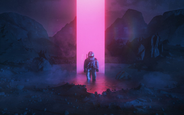 Man pink light mountains stars free wallpaper for desktop - medium preview image