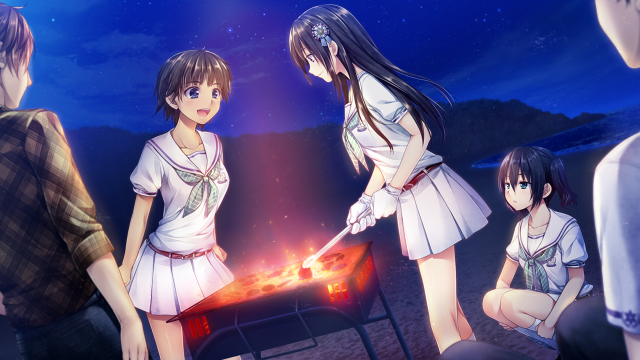 Group firepit girl knife man free wallpaper for desktop - medium preview image