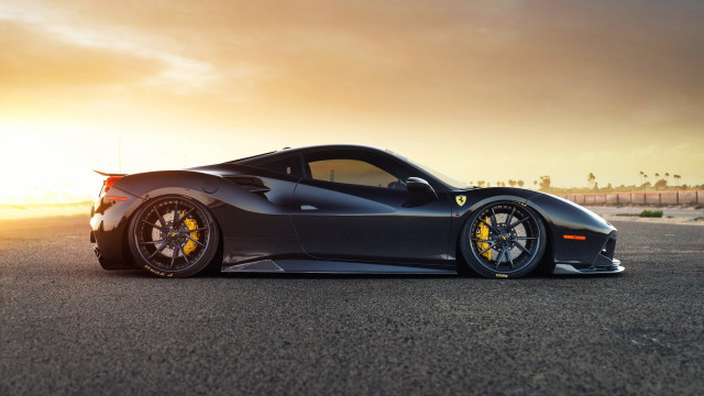 Black sports car sunset military free wallpaper for desktop - medium preview image
