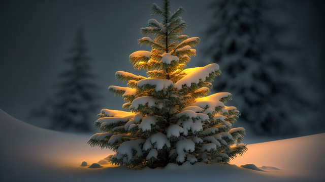 Small christmas tree snow night free wallpaper for desktop - medium preview image