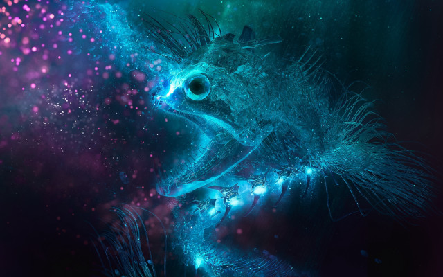 Blue eye fish purple bubbles free wallpaper for desktop - medium preview image