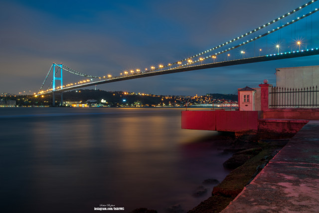 Bridge water lighthouse building nightscape free wallpaper for desktop - medium preview image