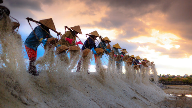Group people sand umbrellas sky free wallpaper for desktop - medium preview image