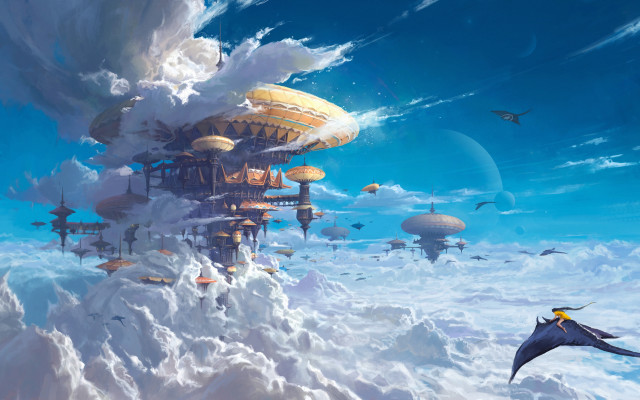 Sky city bird fantasy elysium free wallpaper for desktop - medium preview image