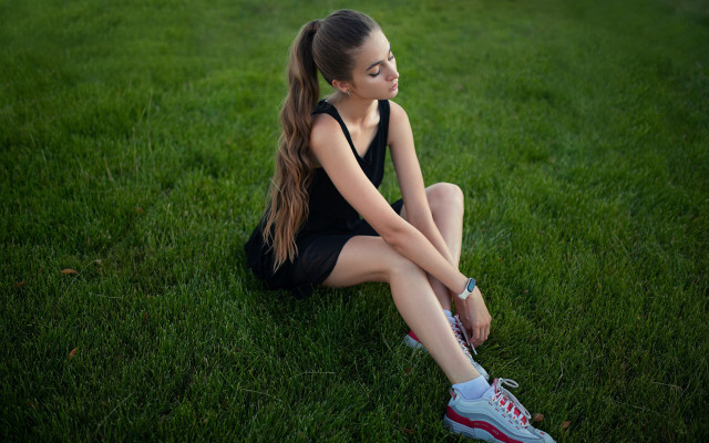 Girl sitting on grass nature #2 free wallpaper for desktop - medium preview image