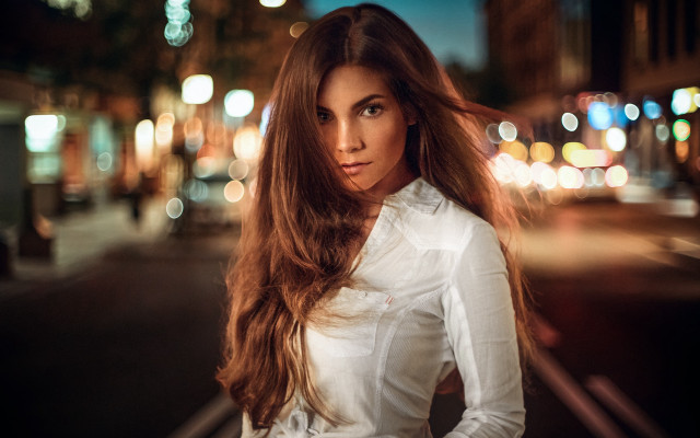 Woman long hair street night free wallpaper for desktop - medium preview image