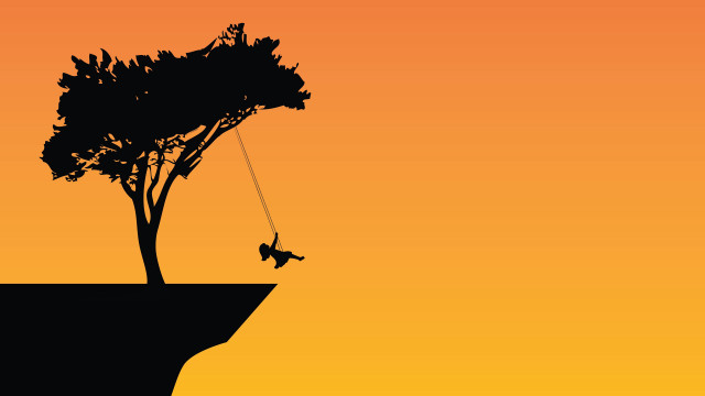 Swinging person cliff autumn sunset free wallpaper for desktop - medium preview image