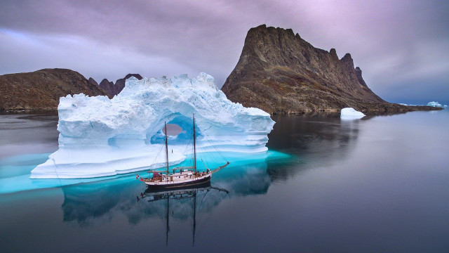 Boat iceberg ocean sky matte free wallpaper for desktop - medium preview image