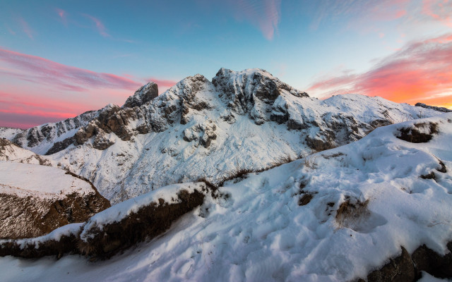 Mountain snow pink sky clouds free wallpaper for desktop - medium preview image