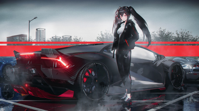 Futuristic woman cyberpunk car neo free wallpaper for desktop - medium preview image