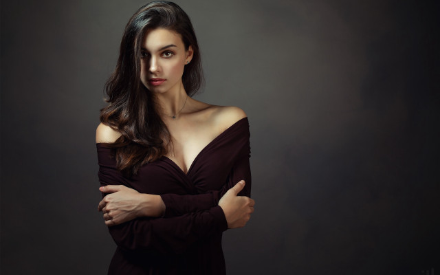 Woman crossed arms dark room #2 free wallpaper for desktop - medium preview image