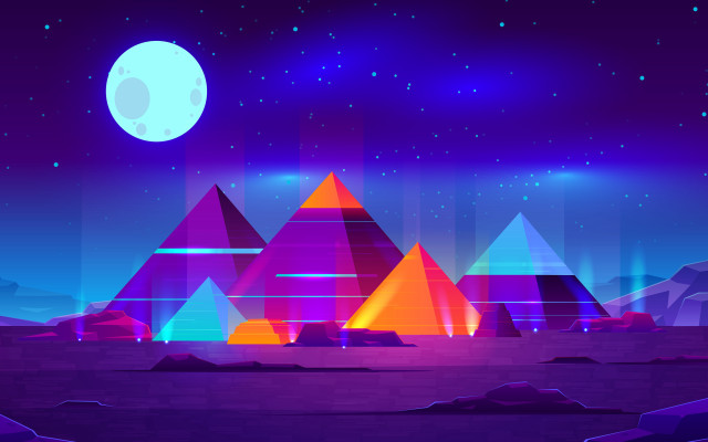 Pyramids desert night moon stars free wallpaper for desktop - medium preview image