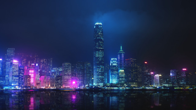 Futuristic city skyline night lights free wallpaper for desktop - medium preview image