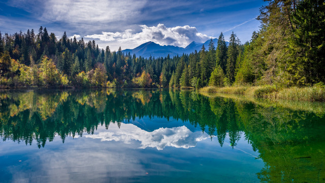 Lake mountain trees clouds forest free wallpaper for desktop - medium preview image