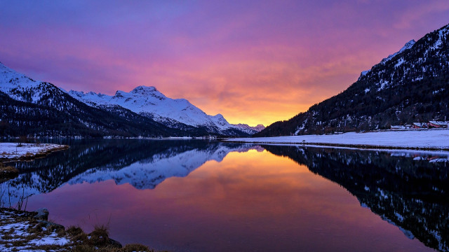 Mountain reflection sunset pink purple #3 free wallpaper for desktop - medium preview image