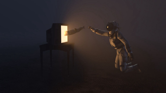 Space suit reach light dark free wallpaper for desktop - medium preview image