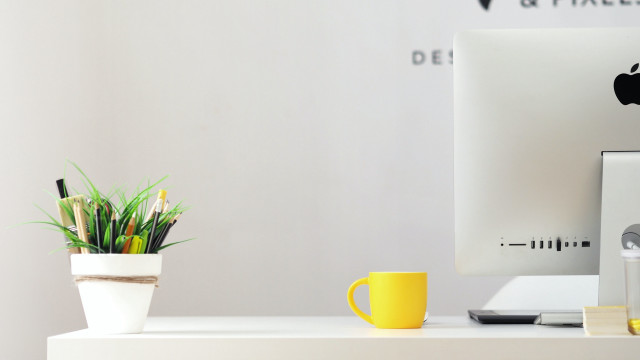 Desk computer flower mug plant free wallpaper for desktop - medium preview image