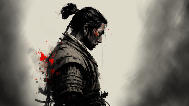 Pony tail man blood spattered free wallpaper for desktop - medium preview image