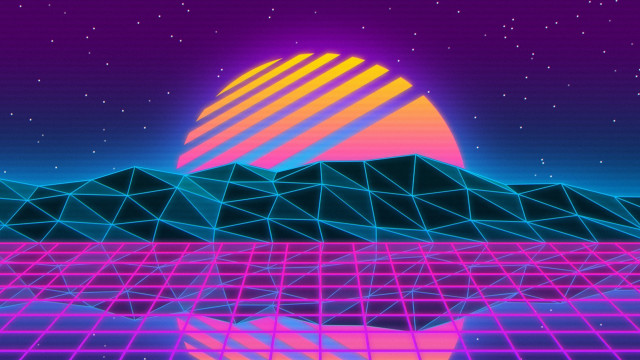 Mountain sunset grid retrofuturism aurora free wallpaper for desktop - medium preview image