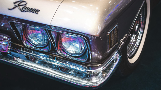 Car headlight chrome rims retrofuturism free wallpaper for desktop - medium preview image