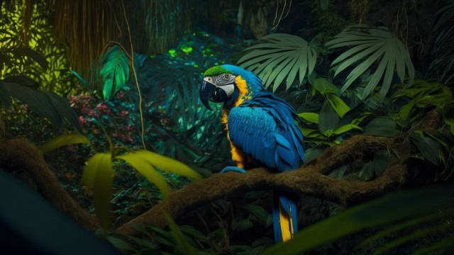 Blue yellow parrot jungle nature free wallpaper for desktop - medium preview image