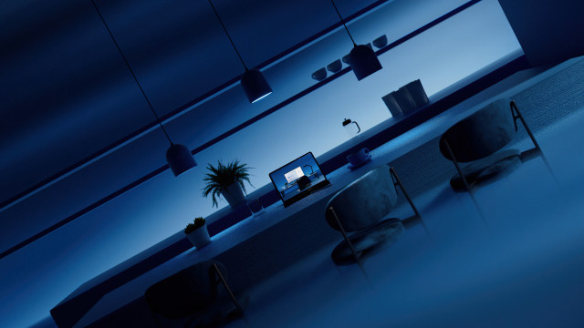 Computer desk laptop chair blue free wallpaper for desktop - medium preview image