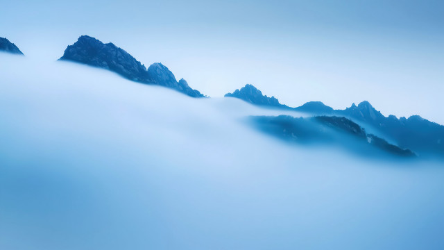 Mountain range fog clouds blue free wallpaper for desktop - medium preview image