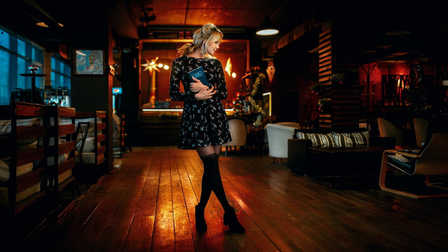 Woman black dress dark room #2 free wallpaper for desktop - medium preview image