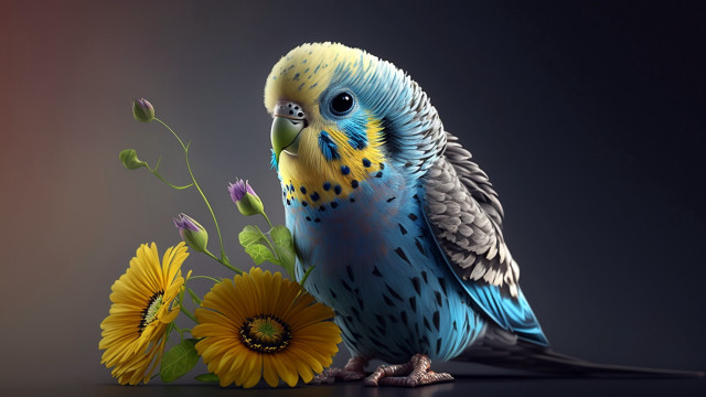 Blue yellow bird flower vase #2 free wallpaper for desktop - medium preview image