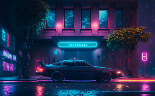 Policecar neoncity retrofuturism cyberpunk synthwave free wallpaper for desktop - medium preview image