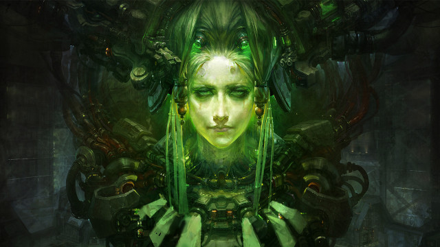 Green hair green face cyberpunk free wallpaper for desktop - medium preview image