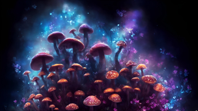 Mushrooms starry night sky light free wallpaper for desktop - medium preview image