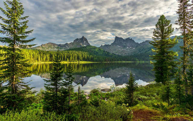 Lake trees mountains cloudy sky #7 free wallpaper for desktop - medium preview image