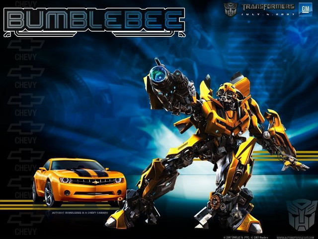Yellow car robot blue background free wallpaper for desktop - medium preview image