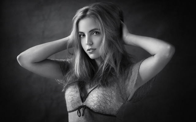 Woman gray shirt hands on free wallpaper for desktop - medium preview image