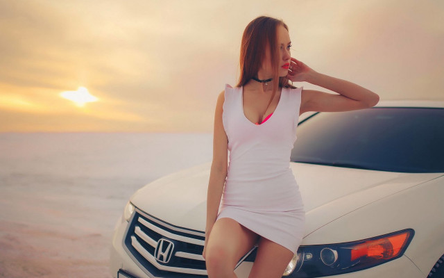 Woman white dress beach sunset #2 free wallpaper for desktop - medium preview image