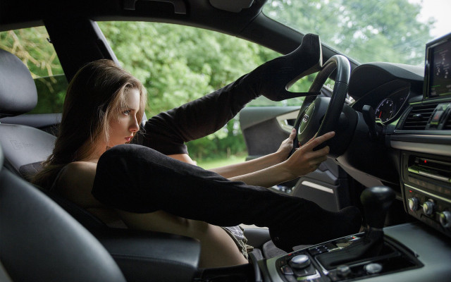 Woman driver dashboard arthouse transgressive free wallpaper for desktop - medium preview image