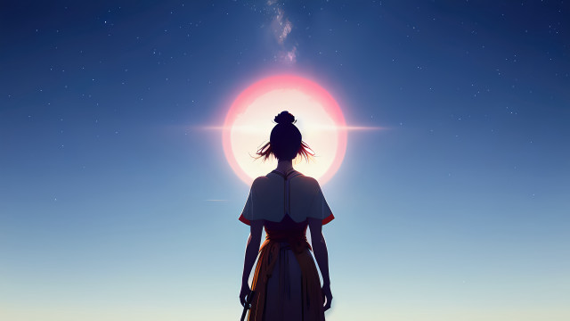 Woman sunset starry sky city free wallpaper for desktop - medium preview image