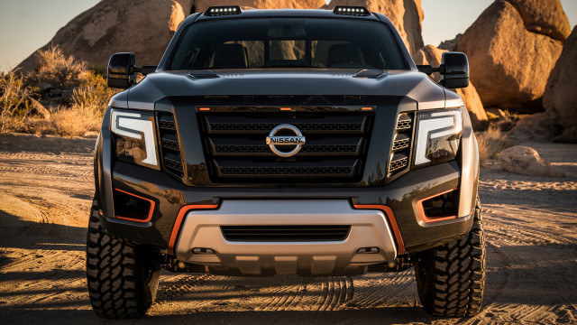 Black truck desert rocks trees free wallpaper for desktop - medium preview image