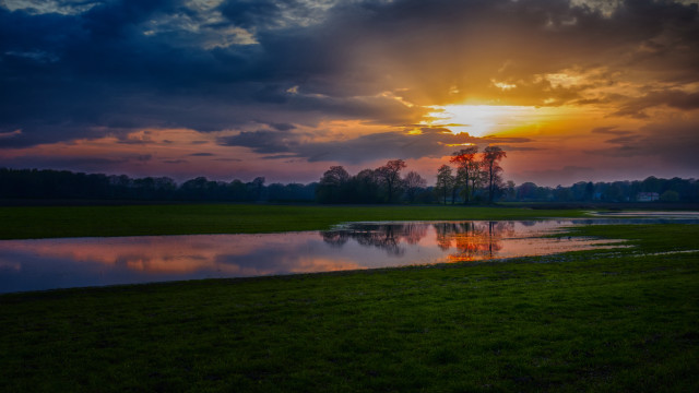 Sunset pond tree clouds landscape free wallpaper for desktop - medium preview image