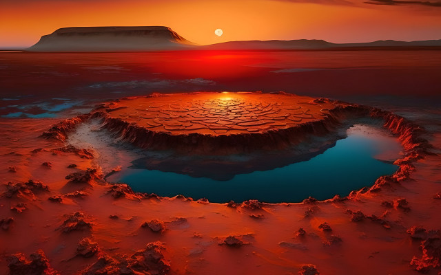 Crater desert sunset mountain space free wallpaper for desktop - medium preview image