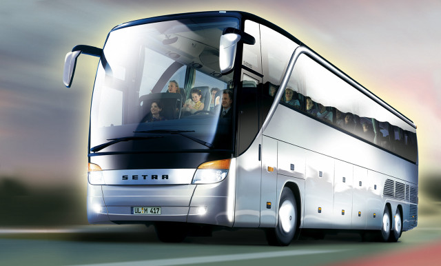 Large bus people driving road free wallpaper for desktop - medium preview image