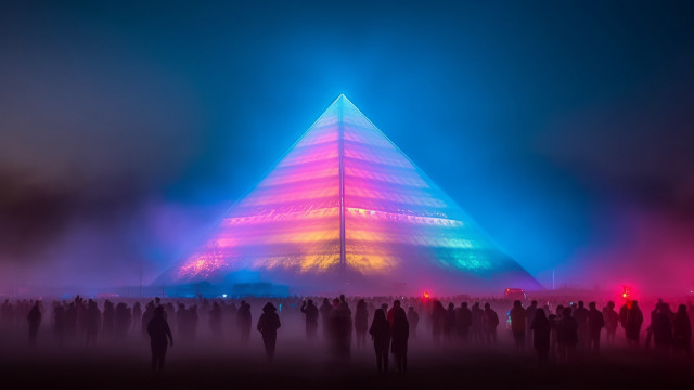 Pyramid building night colored lights free wallpaper for desktop - medium preview image