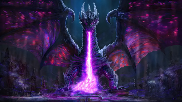 Dragon purple red lights dark free wallpaper for desktop - medium preview image
